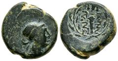 Grecia Antigua LYDIA, Sardes. Ae15. (Ae. 3,35g/15mm). 133 a.C. (GRPC Lydia 53; SNG Copenhagen 470-482). Anv: Cabeza laureada de Apolo a derecha. Rev: Mazo entre leyenda griega: ΣAΡΔI-ANΩN, todo dentro