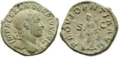Imperio Romano ALEJANDRO SEVERO. Sestercio. (Ae. 17,23g/31mm). 231 d.C. Roma. (RIC 645). Anv: Busto laureado con drapeado sobre hombro izquierdo de Alejandro Severo a derecha, alrededor leyenda: IMP A
