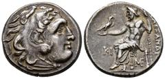 Monedas Griegas REYES DE MACEDONIA, Alejandro III el Grande. Dracma. (Ar. 4,19g/17mm). 336-323 a.C. Lampsacos. (Price 1406). Anv: Cabeza de Heracles con piel de león a derecha. Rev: Zeus sentado a izq