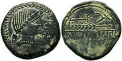 Hispania Antigua OBULCO (Porcuna, Jaén). Dupondio. (Ae. 28,81g/33mm). 220-20 a.C. (FAB-1779). Anv: Cabeza femenina diademada a la derecha, delante: OBVLCO. Rev: Arado a la derecha y espiga a la izquie