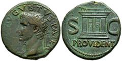 Imperio Romano AUGUSTO. Dupondio. (Ae. 11,01g/26mm). 14-37 d.C. Roma. (RIC 81). Anv: Cabeza radiada de Augusto a izquierda, alrededor leyenda: DIVVS AVGVSTVS PATER. Rev: Altar con las puertas cerradas
