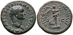 Imperio Romano VESPASIANO. Dupondio. (Ae. 14,16g/29mm). 71 d.C. Lugdunum. (RIC 1159). Anv: Cabeza radiada de Vespasiano a derecha, alrededor leyenda: IMP CAES VESPASIAN AVG COS III. Rev: Victoria avan