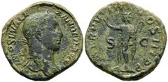 Imperio Romano ALEJANDRO SEVERO. Sestercio. (Ae. 18,91g/31mm). 230 d.C. Roma. (RIC 500). Anv: Cabeza laureada de Alejandro Severo a derecha, alrededor leyenda: IMP SEV ALEXANDER AVG. Rev: Sol estante 
