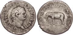 Tito. Denario. 80 d.C. Anv.: IMP. TITVS. CAES. VESPASIAN. AVG. P. M. Busto con láurea a derecha. Rev.: TR. P. IX. IMP. XV. COS. VIII. P. P. Elefante avanzando a izquierda. RIC-22a. RC-2512. Ar. 3,37gr