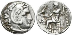Ancient Greek coins LYSIMACHOS. Alejandro III Magno. Dracma. 305-281 a.C. Magnesia-Maeandrum. A/ Cabeza de Herakles con piel de león a derecha. R/ Zeus sedente a izquierda portando cetro y águila, del