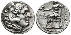 Ancient Greek coins CARIA, Mylasa. Alejandro III Magno. Dracma. 300-280 a.C. A/ Cabeza de Herakles con piel de león a derecha. R/ Zeus sedente a izquierda portando cetro y águila, monograma en el camp