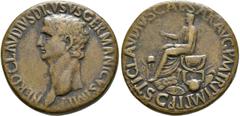 Roman Empire NERO CLAUDIO DRUSO. Sestercio. 41-54 d.C. Roma. A/ Busto desnudo a izquierda. NERO CLAVDIVS DRVSVS GERMANICVS IMP. R/ Claudio togado sedente a izquierda sobre silla curul, portando rama d