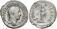 Roman Empire ALEJANDRO SEVERO. Denario. 221-235 d.C. Roma. A/ Busto laureado a derecha con ligero drapeado sobre el hombro izquierdo. IMP ALEXANDER PIVS AVG. R/ Providentia estante a izquierda portand