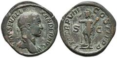 Roman Empire ALEJANDRO SEVERO. Sestercio. 222-235 d.C. Roma. A/ Busto laureado a derecha con ligero drapeado sobre hombro izquierdo. IMP SEV ALEXANDER AVG. R/ Virtus estante a izquierda apoyando pie s