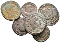 Lots and collections IMPERIO ROMANO. Lote compuesto por 6 monedas de bronce, conteniendo 5 Follis de Constancio (2), Galerio, Maximiano (2) y 1 Antoniniano de Carino. Diferentes reversos y cecas. Ae. 