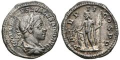Imperio Romano SEVERUS ALEXANDER. Denarius. (Ar. 3.09g / 20mm). 223 AD Rome. Anv: IMP CM AVR SEV ALEXAND AVG. Laureate and draped bust to the right of Alejandro Severo. Rev: PM TR P II COS P P. Jupite
