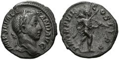 Imperio Romano SEVERUS ALEXANDER. Denarius. (Ar. 2.28g / 19mm). 228 AD Rome. Anv: IMP SEV ALEXAND AVG. Laureate bust to the right of Alejandro Severo. Rev: PM TR P VII COS II P P. Mars advancing to th