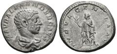 Imperio Romano SEVERUS ALEXANDER. Denarius. (Ar. 3.62g / 19mm). 221 AD Rome. (RIC 2). Ob: Draped bust of Alejandro Severo on the right, around legend: M AVR ALEXANDER CAES. Rev: Indulgentia shelf to l