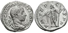 Imperio Romano SEVERUS ALEXANDER. Denarius. (Ar. 3.41g / 19mm). 223 AD Rome. (RIC 19). Anv: Laureate and draped bust of Alejandro Severo on the right, around the legend: IMP CM AVR SEV ALEXAND AVG. Re