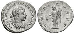 Imperio Romano SEVERUS ALEXANDER. Denarius. (Ar. 2.90g / 20mm). 222 AD Rome. (RIC 27). Anv: Laureate and draped bust of Alejandro Severo on the right, around the legend: IMP CM AVR SEV ALEXAND AVG. Re