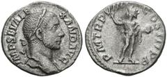 Imperio Romano SEVERUS ALEXANDER. Denarius. (Ar. 2.38g / 18mm). 230 AD Rome. (RIC 101). Ob: Laureate bust of Alejandro Severo on the right around: IMP SEV ALEXAND AVG. Rev: Sun radiated shelf to left 