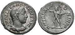 Imperio Romano SEVERUS ALEXANDER. Denarius. (Ar. 2.99g / 20mm). 232 AD Rome. (RIC 114). Anv: Laureate and draped bust of Alejandro Severo on the right, around the legend: IMP ALEXANDER PIVS AVG. Rev: 