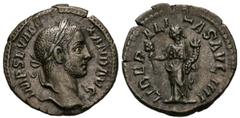Imperio Romano SEVERUS ALEXANDER. Denarius. (Ar. 2.98g / 19mm). 229 AD Rome. (RIC 205). Ob: Laureate bust of Alejandro Severo on the right, around legend: IMP SEV ALEXAND AVG. Rev: Liberalitas shelf o