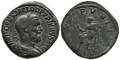 Imperio Romano PUPIENUS. Sesterce. (Ae. 19.59g / 31mm). 238 AD Rome. (ICR 22a). Anv: Laureate and draped bust of Pupieno on the right, around the legend: IMP CAES M CLOD PVPIENVS AVG. Rev: Pax seated 