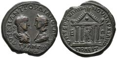 Imperio Romano GORDIAN III and TRANQUILINA. Tetrassarion. (Ae. 12.06g / 27mm). 238-244 AD Marcianopolis. (AMNG II 1192). Anv: Laureate and draped bust on the right, in front diademed and draped bust o