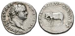 Roman Empire TITUS. Denarius. (Ar. 3.17g / 16mm). 80 AD Rome. (RIC 115). Anv: Laureate bust of Titus on the right, around legend: IMP TITVS CAES VESPASIAN AVG P M. Rev: Elephant on the left, around le