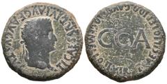 Hispania Antigua CAESARAUGUSTA (Zaragoza). Dupondio. (Ae. 22,73g/33mm). 14-36 d.C. (FAB-348). Anv: Cabeza laureada de Tiberio a derecha, alrededor leyenda: TI CAESAR DIVI AVG F AVGVSTVS. Rev: CCA, alr