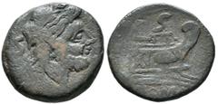 República Romana ACUÑACIONES ANONIMAS. Semis. (Ae. 6,15g/22mm). 211-206 a.C. (Crawford 56/3). Anv: Cabeza de Saturno a derecha, detrás S. Rev: Proa a derecha, encima S, debajo: ROMA. MBC+/MBC.