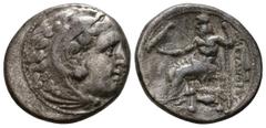 Grecia Antigua REINO DE MACEDONIA, Alejandro III el Grande. Dracma. (Ar. 3,93g/18mm). 336-323 a.C. Kolophon. (Price 1751). Anv: Cabeza de Heracles con piel de león a derecha. Rev: Zeus sentado a izqui