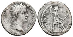 Imperio Romano TIBERIO. Denario. (Ar. 3,38g/19mm). 36-37 d.C. Lugdunum. (RIC 30). Anv: Cabeza de Tiberio a derecha, alrededor leyenda: TI CAESAR DIVI AVG AVGVSTVS. Rev: Livia sentada a derecha con ram