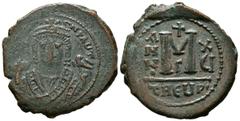 Byzantine Empire MAURITIUS TIBERIUS. Follis. (Ae. 11.40g/30mm). 596-597 AD Theupolis. (Seaby 533). Obv: Crowned and draped bust of Mauricio Tiberio from the front, legend around. Rev: large M, above c