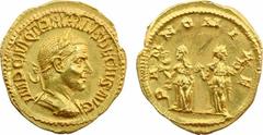 Trajan Dèce, aureus, Rome, 249-251 A/IMP C M Q TRAIANVS DECIVS AVG. Buste lauré à droite, drapé et cuirassé, vu de trois quarts en arrière. R/PANNONIAE. Les deux Pannonie debout de face, regardant cha