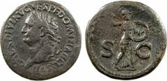 Domitien, sesterce, Rome, 80 A/CAES DIVI AVG VESP F DOMITIAN COS VII. Tête laurée à gauche. R/S/ C. Minerve marchant à droite, tenant un bouclier et brandissant une javeline. TTB, Bronze, 33,5 mm, 25,