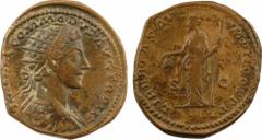 Commode, dupondius, Rome, 178 A/[L AVREL] COMMODVS AVG TR P III. Buste radié à droite, drapé et cuirassé, vu de trois quarts en arrière. R/LIBERTAS AVG IMP II COS P P/ S/ C. La Liberté debout à gauche