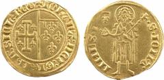 Italie, Naples (royaume de), Jeanne d'Anjou, florin d'or, 1343-1347 Naples ou 1372 Saint-Rémy-de-Provence A/+ IOhANA: DEI: GR: IhR: SICL: REG Champ parti de Jérusalem et d'Anjou R/+. S. IOHA - NNES. B