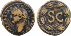 Syrie, Antioche, Vespasien, as, c.75-78 A/IMP CAESAR - VESPASIAN AVG Tête laurée à gauche R/SC SC dans une couronne TB+, R Bronze, 28,1 mm, 14,76 g, 12 h RPC.2009 McAlee 362c Le champ devant le buste 