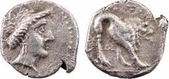 Celtic coins Marseille - Massalia, tétrobole ou drachme au lion, c.215-200 av. J.-C. A/Anépigraphe Buste diadémé d'Artémis à droite R/????? Lion marchant à droite Argent 14,0 mm 2,51 g 6 h TTB MHM.16 