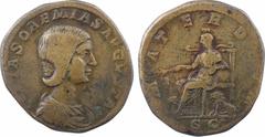 Roman imperial coins Julia Soemias, sesterce, Rome, 220 A/IVLIA SOAEMIAS AVGVSTA Buste drapé à droite, les cheveux tirés en arrière, vu de trois quarts en avant R/MATER DEVM/ S C Cybèle assise à gauch