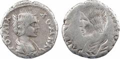 Roman provincial coins Cappadoce, Césarée, Julia Domna, drachme, frappe incuse, c.197 A/IOV?IA ?OMNA C? Buste à droite de Julia Domna Frappe incuse Argent 17,0 mm 3,16 g 11 h TB+, RR S.2446 Rare accid
