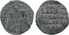 Byzantine coins Constantin VII et Zoé, follis type 1, Constantinople, s.d. (janvier à avril 945) A/+ CONSTANST ICE ZOH b Bustes de face de Constantin VII, vêtu du loros, portant le stemma et de Zoé, v