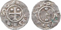 Feudal coins Savoie (duché de), Amédée III, denier 1er type, s.d. Suse A/AMEDEVS o Croix cantonnée de deux besants aux 1 et 2 R/SEGVSIA o Trois besants posés en pal Argent 18,0 mm 1,16 g 2 h TTB+ MIR.