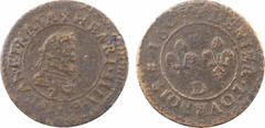French Dauphiné coins Henri IV, denier tournois hybride du Dauphiné aux différents de Grenoble et Lyon (Z/D), 1607 Lyon A/(à 12 h.) + HENRI. IIII. R. D. FRAN. ET. NAVA Buste à droite du Roi, lauré et 