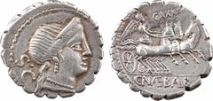 Roman republican coins Naevia, denier serratus, Rome, 79 av. J.-C. A/S C Tête diadémée de Vénus à droite R/A l'exergue, C NAE BALB La Victoire dans un trige à droite ; au dessus, lettres de contrôle A