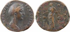 Roman imperial coins Divine Faustine Mère, sesterce, Rome, après 141 A/DIVA AVGVSTA - FAVSTINA Buste diadémé, voilé et drapé à droite, vu de trois quarts en avant R/PIET - AS AVG/ S/ C La Piété debout