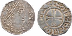 Carolingian coins Touraine, Tours et Chinon, sous Robert Ier, denier, s.d. (c.920) A/TVRON Buste diadémé à droite de Saint Martin R/+ CAINONI CASTRO Croix Argent 19,0 mm 1,27 g 12 h TTB+, RR D.322, Dy