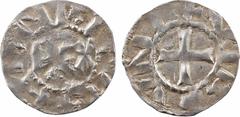 Carolingian coins Verdun (évêché de), Henri l'Oiseleur, denier A/[+ HE]NRICVS Au centre : REX R/+ VIRDVNI Croix cantonnée d'un besant au 1 Argent 18,8 mm 1,07 g 5 h TTB, R D.1134 (16 ex.), Fécamp.8574