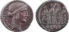 Roman republican coins Junia, denier, Rome, 54 av. J.-C. A/LIBERTAS Tête de la Liberté à droite R/A l'exergue, BRVTVS L. Junius Brutus marchant à gauche, en procession, entre deux licteurs et précédé 