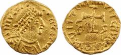 Merovingian times Bourgogne, Pseudo-impériales, trémissis, s.d. (c.580) Chalon-sur-Saône A/dN IVZTI.- ..NVZ TIA Buste diadémé à droite R/VIVIITORIA VITcNVN// IONI Croix potencée et accostée de C - G e