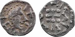 Merovingian times Neustrie / Aquitaine, denier indéterminé, c.700 A/légende indéterminée Buste diadémé à droite R/légende indéterminée Croisette cantonnée de quatre besants Argent 11,9 mm 1,19 g 1 h T