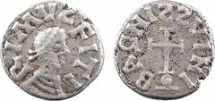 Merovingian times Neustrie, Reims / Binson, denier, c.650 A/RIMVS FITI, S inversée Buste diadémé à droite R/BAGNISSVINI, S inversées Croix potencée posée sur un globule, sous lequel est un degré Argen