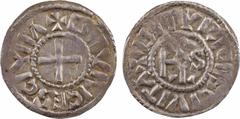 Carolingian coins Charles le Chauve (ou Charles le Gros), denier hybride à la double légende, s.d. (875-887) Bourges A/(à 12 h.) + BITVRICES CIVITA Croix R/(à 9 h.) + BITVRICES CIVITA Monogramme de Ch